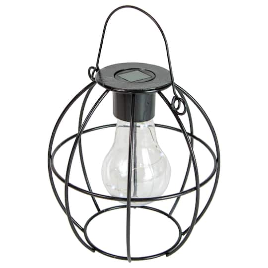6" Black Geometric Outdoor Hanging Solar Lantern with Handle